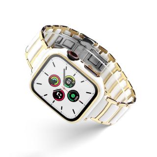 Ceramic DUAL - luxusný remienok na Apple Watch / Bielo-zlatý 42/44/45/49mm, Bielo-zlatá