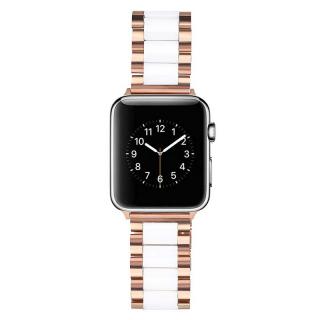 Keramický dvojfarebný remienok na Apple Watch - Rose gold/biely 42/44/45/49mm, Rosegold-biela