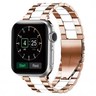 Kovový BR remienok pre Apple Watch - Rose Gold-biely 38/40/41mm, Rose Gold-biely