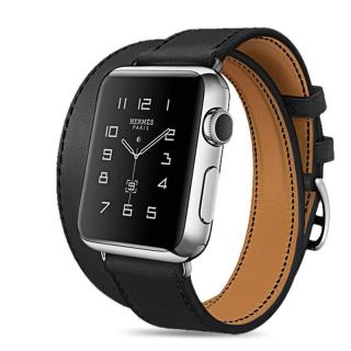 Kožený DOUBLE remienok na Apple Watch - Čierny 42/44/45/49mm, Čierny