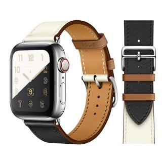 Kožený STYLISH remienok na Apple Watch - Biela káva / čierna 38/40/41mm, Biela káva-čierny