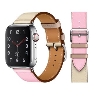 Kožený STYLISH remienok na Apple Watch - Biela káva / ružová 38/40/41mm, Biela káva-ružový