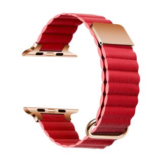 Prémiový kožený magnetický loop na Apple Watch - Červený 42/44/45/49mm, Červený