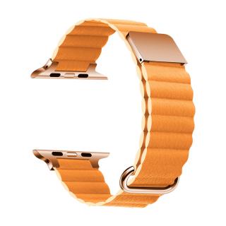 Prémiový kožený magnetický loop na Apple Watch - Oranžový 38/40/41mm, Oranžový