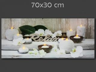 10 LED osvetlený nástenný obraz biela orchidea Relax 70x30cm