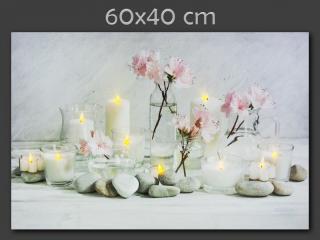 10 LED osvetlený nástenný obraz ružový kvetinový kameň 60x40cm