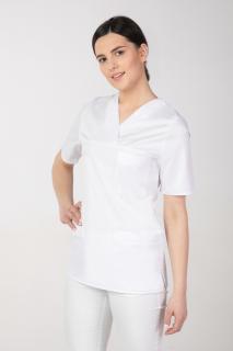 Dámska farebná zdravotnícka blúzka M-074, biela (Zdravotnícke oblečenie)