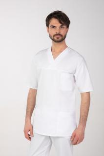 Pánska farebná zdravotnícka košeľa M-074C, biela (Zdravotnícke oblečenie)