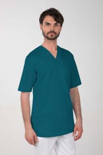 Pánska farebná zdravotnícka košeľa M-074C, tmavo zelená (Zdravotnícke oblečenie)