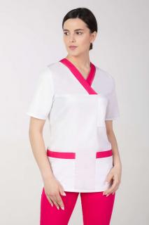Zdravotnícka blúzka dvojfarebná M-074P, biela + malinová (Zdravotnícke oblečenie)