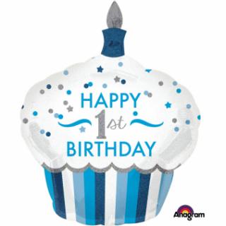 BALÓNEK narozeninový holografický Cupcake modrý