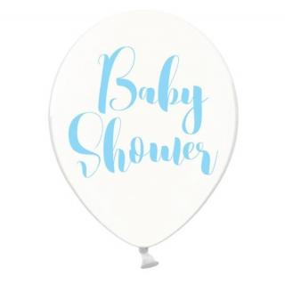 BALÓNKY krystalové bílé s modrým nápisem Baby Shower 30cm 6ks