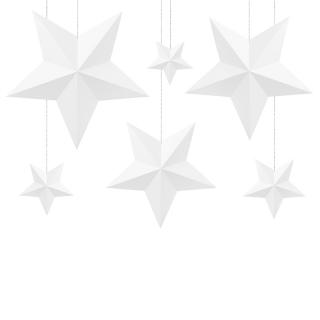 DEKORACE závěsná hvězdy bílé 6ks