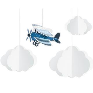 DEKORACE závěsná mraky a letadlo