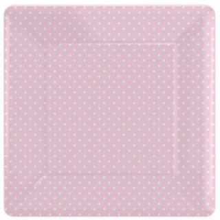 TALÍŘE čtvercové s puntíky pink 8ks