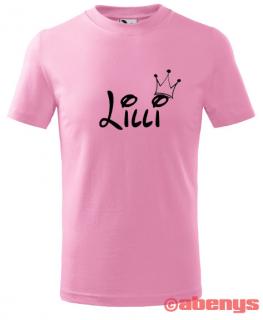 detské tričko s menom a korunkou BASIC farba trička: ružová, Veľkosť: 10 rokov