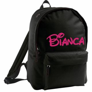 ruksak s menom - väčší - čierny s reflexným nápisom Farba textu: reflexný ružový