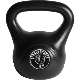 Gorilla Sports kettlebell činka, plast, čierna, 3 kg