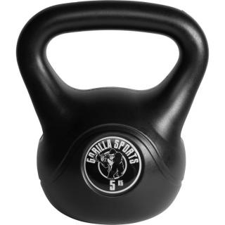 Gorilla Sports kettlebell činka, plast, čierna, 5 kg