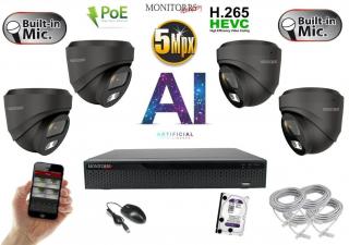 Monitorrs Security AI IP 2-4 kamerový set 5 Mpix GDome + Mic (6371AK4) (Monitorrs Security)