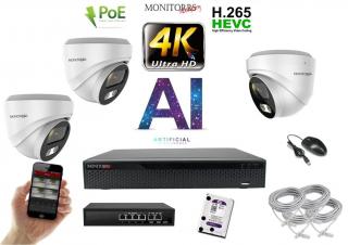 MS 4K IP 3 kamerový set so switchom 8 Mpix WDome (6376K3B)  (Monitorrs Security)