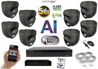 MS AI IP 2-8 kamerový set so switchom 5 Mpix GDome + Mic (6371AK8B) (Monitorrs Security)