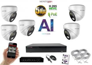 MS AI IP 5 kamerový set so switchom 5 Mpix WDome (6370K5B) (Monitorrs Security)