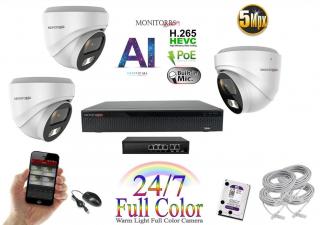 MS Full Color AI IP 3 kamerový set so switchom WDome (6022K3B) (Monitorrs Security)