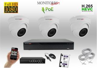 MS IP 3 kamerový set so switchom 2 Mpix WDome (6001K3B) (Monitorrs Security)