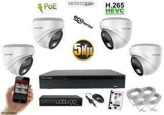 MS IP 4 kamerový set so switchom 5 Mpix WDome (6080K4B) (Monitorrs Security)