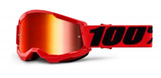 Detské motokrosové okuliare 100% Strata 2 červené so zrkadlovým červeným plexi