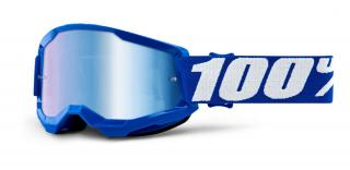 Detské motokrosové okuliare 100% Strata 2 modré so zrkadlovým modrým plexi