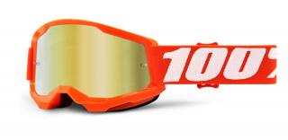 Detské motokrosové okuliare 100% Strata 2 oranžové so zrkadlovo zlatým plexi