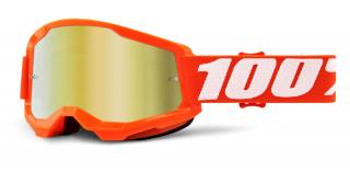 Motokrosové okuliare 100% Strata 2 oranžové so zrkadlovým zlatým plexi