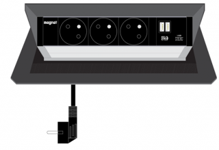 Mediaport - 3 x 230 V, 2 x USB C DATA (Výklopný zásuvkový systém vhodný do kancelárií, pracovných stolov)