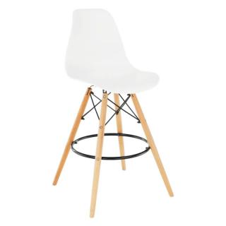 Barová stolička plastová biela s bukovými nohami  (k259560)