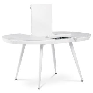 Dizajnový jedálenský oválny rozkladací stôl v bielej farbe