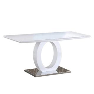 Dizajnový jedálenský stôl, biela vysoký lesk/oceľ (k205712)
