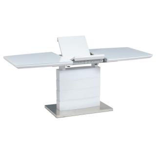 Dizajnový moderný stôl na zaujímavo riešenom podnoží v bielej farbe