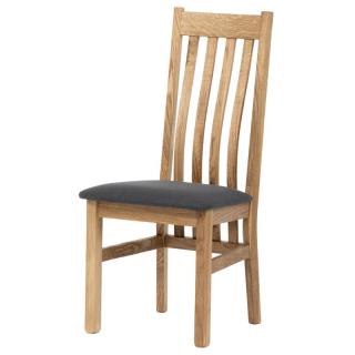 Drevená jedálenská stolička vo farbe dub čalúnená šedou látkou ()