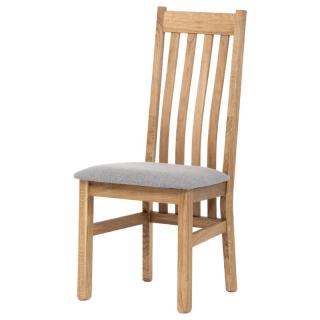 Drevená jedálenská stolička vo farbe dub čalúnená striebornou látkou ()