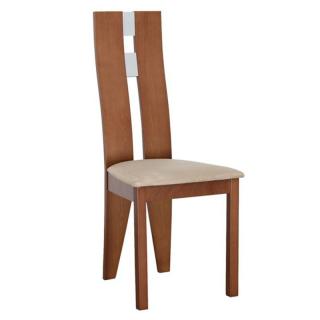 Drevená stolička vo farbe čerešňa čalúnená látkou béžovou