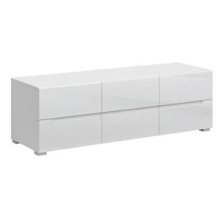 Elegantný RTV stolík, biela-biely extra vysoký lesk HG