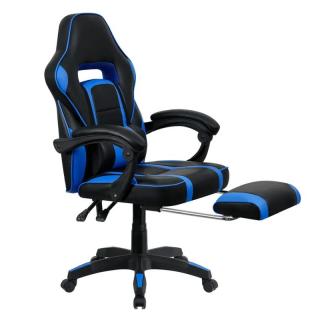 Herné kancelárske kreslo v čierno-modrej ekokoži s podnožou