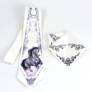 Hodvábna kravata a vreckovka - Cválajúci kôň 100% hodváb
