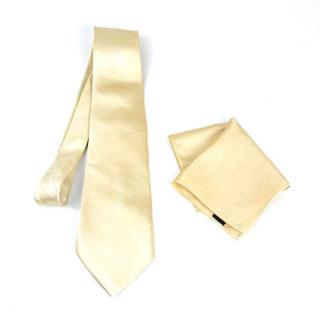 Hodvábna kravata a vreckovka v béžovej farbe, 100% hodváb