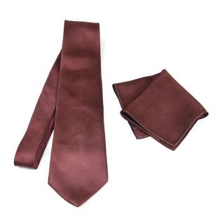 Hodvábna kravata a vreckovka v bordovej farbe, 100% hodváb