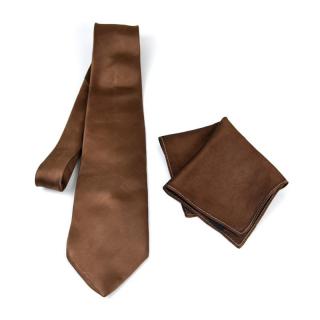 Hodvábna kravata a vreckovka v hnedej farbe, 100% hodváb