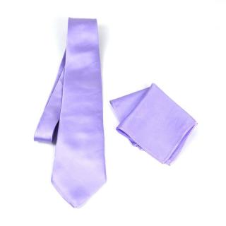 Hodvábna kravata a vreckovka v levanduľovej farbe, 100% hodváb