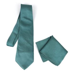 Hodvábna kravata a vreckovka v smaragdovo zelenej farbe, 100% hodváb